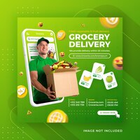 Promoção de entrega de mercearia conceito criativo de frutas e vegetais frescos para modelo de postagem do instagram