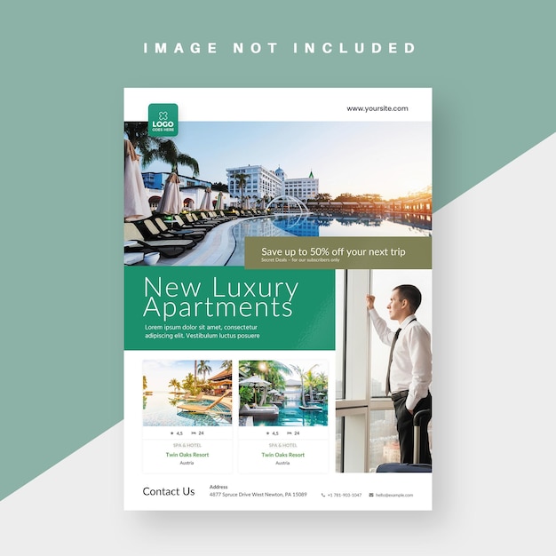 Promoção de flyer de resort de férias e hotel de modelo PSD