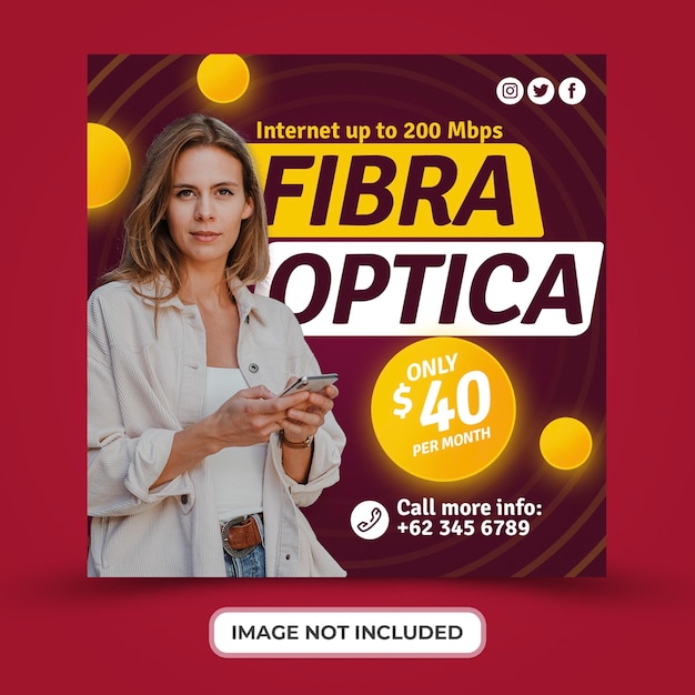 Promoção de internet fibra óptica com modelo de postagem de mídia social psd premium