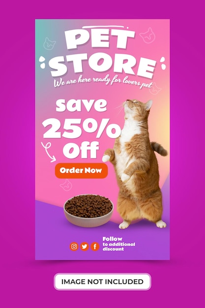 Promoção de loja de animais com modelo de histórias de mídia social psd premium