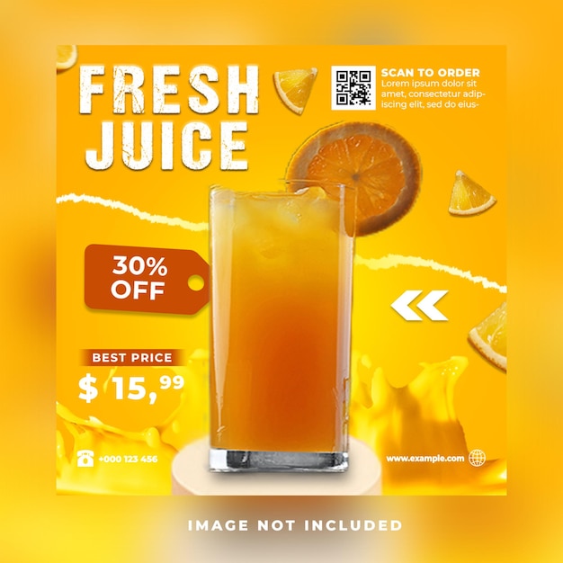 PSD promoção de menu de bebida de suco fresco instagram história de postagem de mídia social ou modelo de banner quadrado