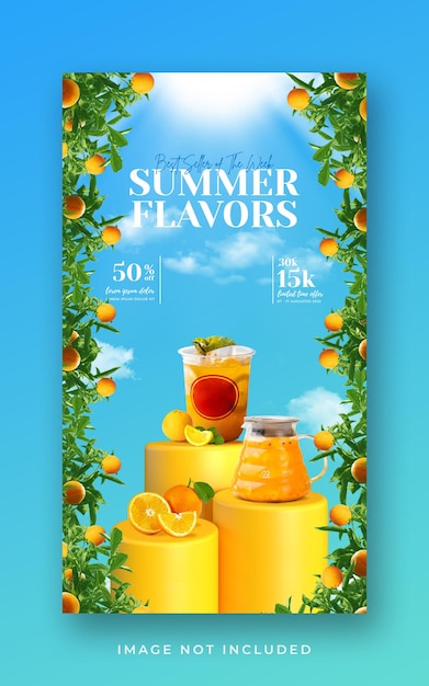 Promoção de menu de bebidas de verão em mídia social modelo de banner de história do instagram