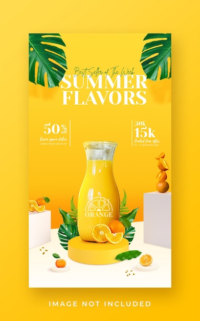 PSD promoção de menu de bebidas de verão em mídia social modelo de banner de história do instagram