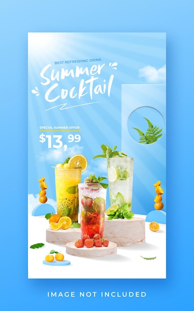 Promoção de menu de bebidas de verão em mídia social modelo de banner de história do instagram