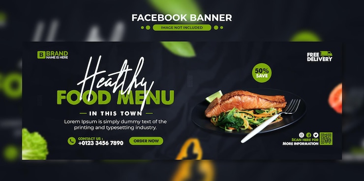 PSD promoção de menu de comida saudável e mídia social modelo de banner de capa do facebook
