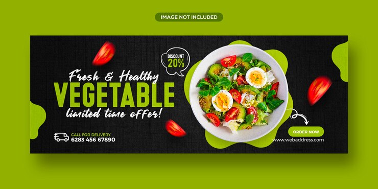 PSD promoção de menu de comida saudável e mídia social modelo de banner de capa do facebook