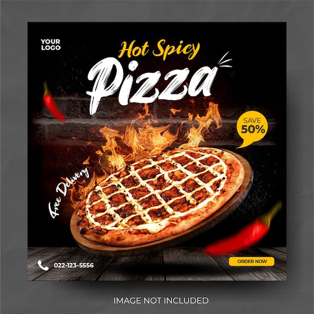 Promoção de menu de mídia social de comida de pizza dinâmica pós banner de feed