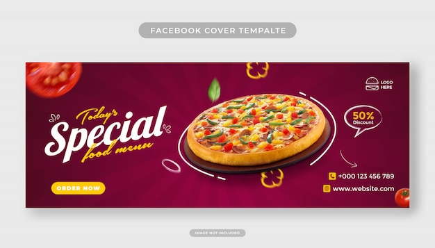 Promoção de menu de pizza comida modelo de banner de capa do facebook