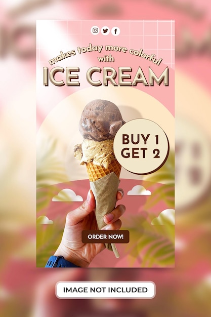 Promoção de menu de sorvete com modelo de histórias de mídia social PSD Premium