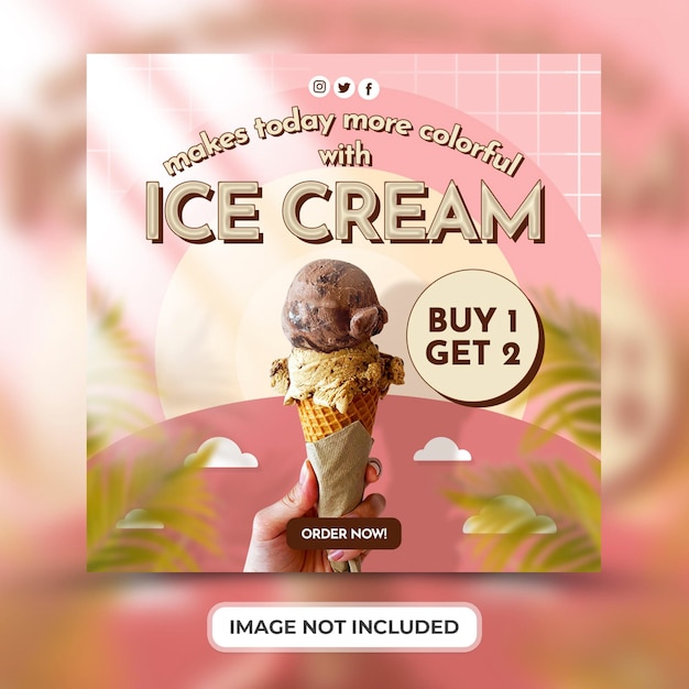 Promoção de menu de sorvete com modelo de postagem de mídia social PSD Premium