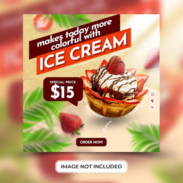 Promoção de menu de sorvete com modelo de postagem de mídia social psd premium