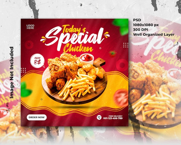 Promoção de mídia social de alimentos e design de postagem de banner instagram