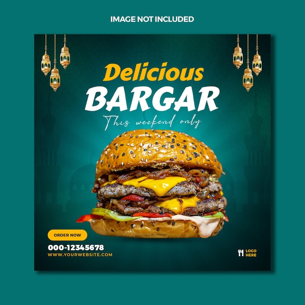 Promoção de mídia social de alimentos e design de postagem de banner instagram