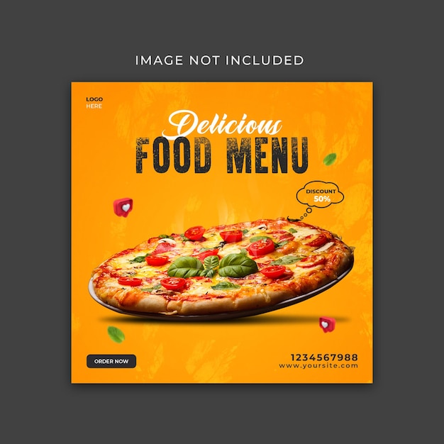 Promoção de mídia social de alimentos e design de postagem de banner na web