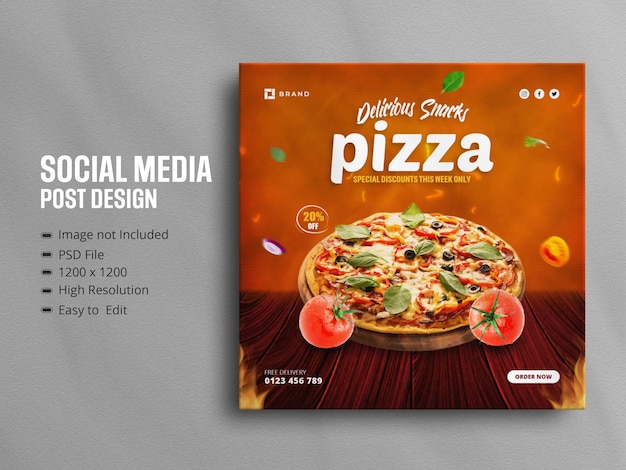 Promoção de mídia social de alimentos e modelo de design de postagem de banner de pizza do instagram