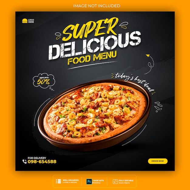 Promoção de mídia social de alimentos e modelo de design de postagem de banner do instagram