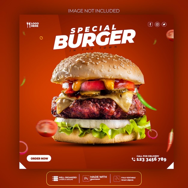 Promoção de mídia social de alimentos e modelo de design de postagem de banner do Instagram