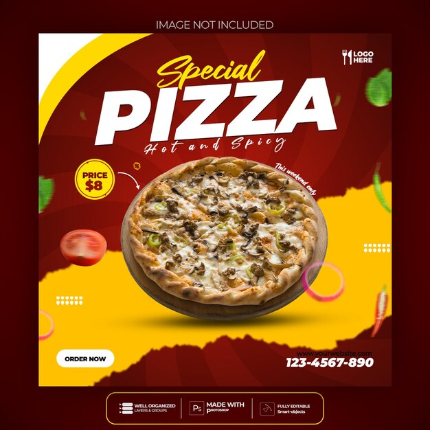 Promoção de mídia social de alimentos e modelo de design de postagem de banner do Instagram