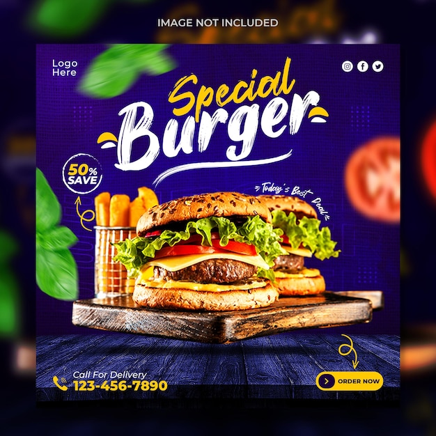 Promoção de mídia social de alimentos e modelo de design de postagem de banner instagram