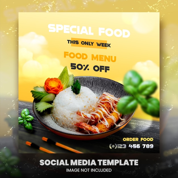 Promoção de mídia social de comida asiática e modelo de design de postagem de banner do instagram