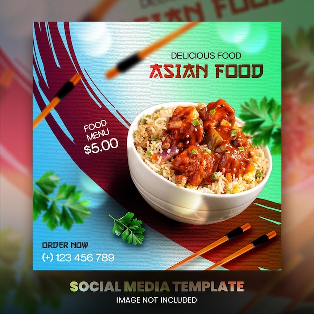 PSD promoção de mídia social de comida asiática e modelo de design de postagem de banner do instagram