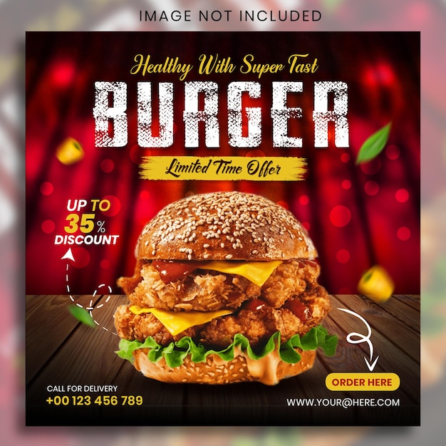 Promoção de mídia social de comida de restaurante e modelo de design de postagem de banner do Instagram