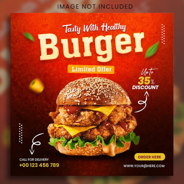 Promoção de mídia social de comida de restaurante e modelo de design de postagem de banner do instagram