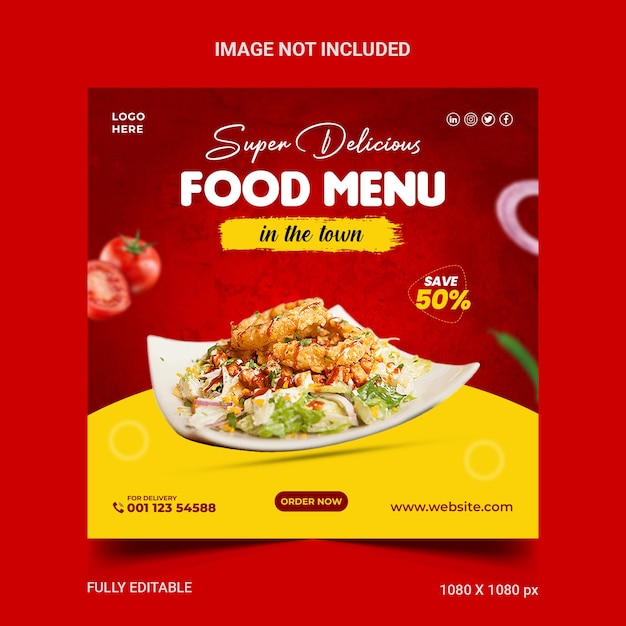 Promoção de mídia social de comida deliciosa PSD e modelo de design de postagem de banner do Instagram