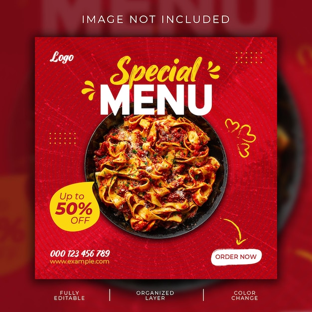 PSD promoção de mídia social de comida psd e modelo de design de postagem de banner do instagram