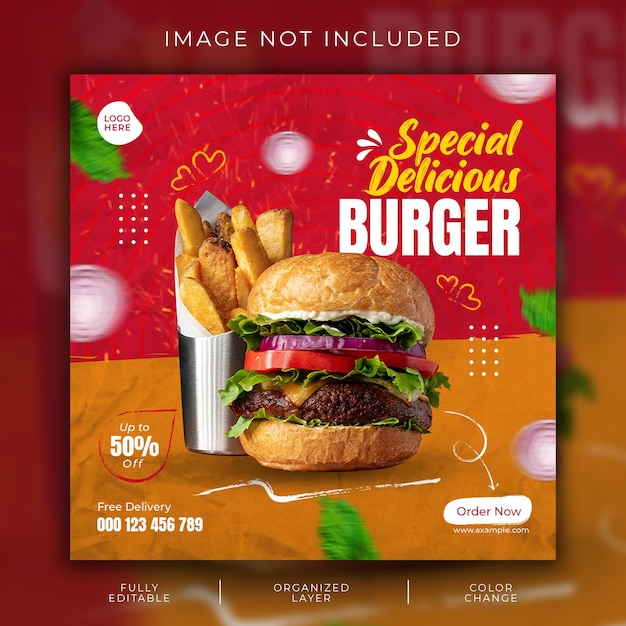 PSD promoção de mídia social de comida psd e modelo de design de postagem de banner do instagram