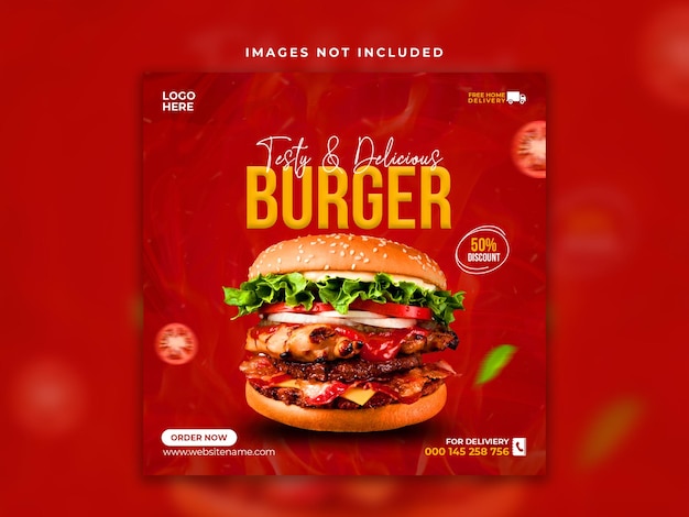 Promoção de mídia social de fast food de hambúrguer especial e design de postagem de banner do instagram Modelo Premium