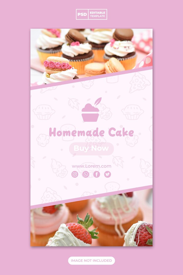PSD promoção de mídia social de menu de bolo e padaria para modelo de banner de história do instagram e facebook
