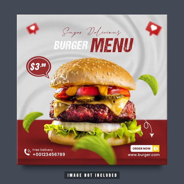 Promoção de mídia social de restaurante de hambúrguer e modelo de postagem no instagram psd premium