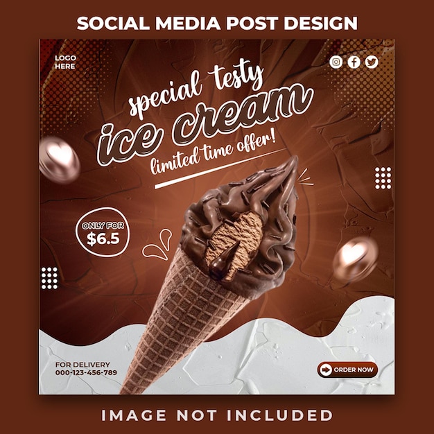 Promoção de mídia social de sorvete de chocolate e modelo de design de postagem de banner do instagram