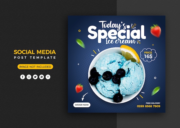 Promoção de mídia social de sorvete e modelo de design de postagem de banner do instagram