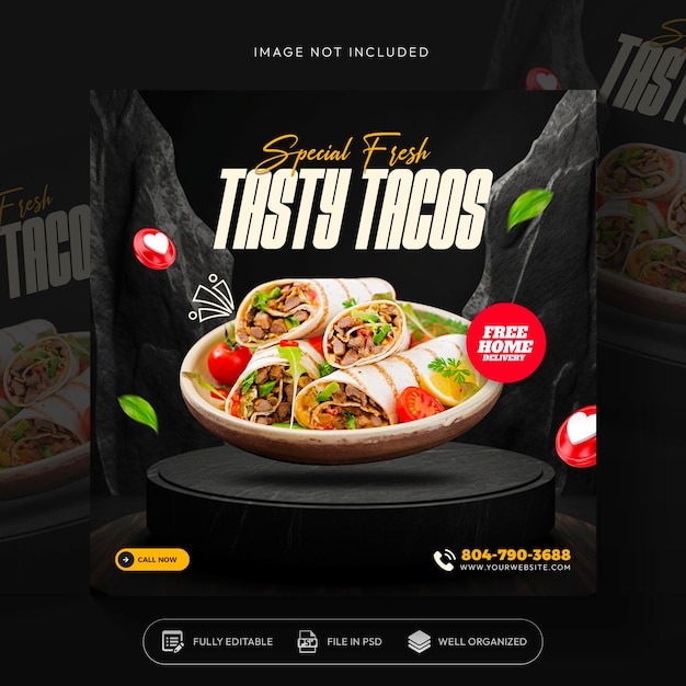 Promoção de mídia social de tacos e design de modelo de postagem de banner do instagram