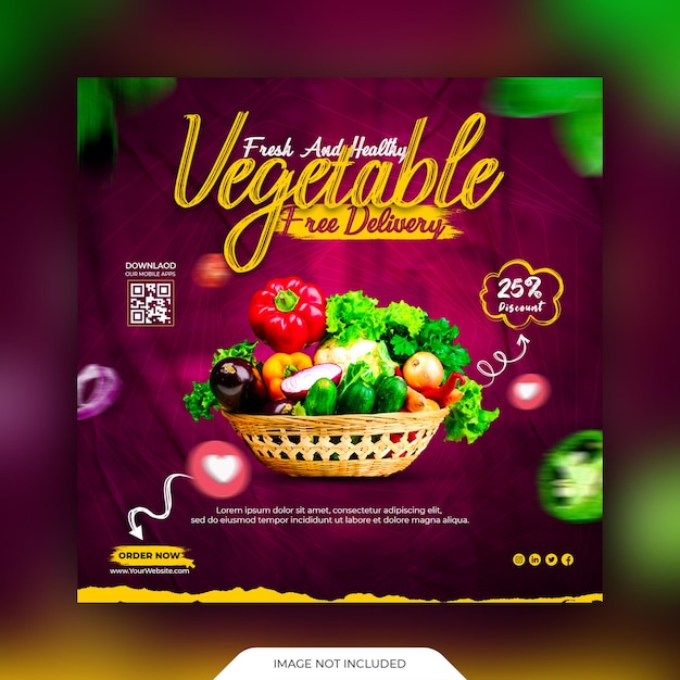 Promoção de mídia social de vegetais e modelo de postagem no instagram