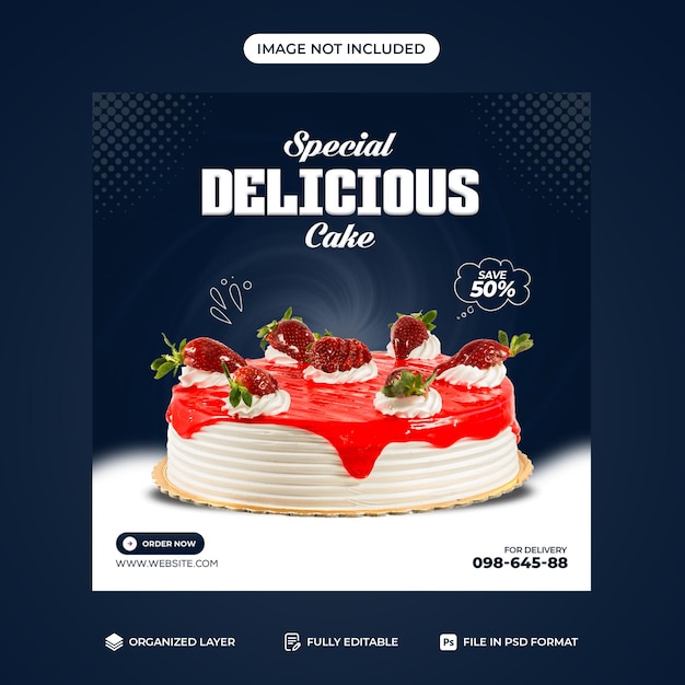 PSD promoção de mídia social do bolo de aniversário modelo de design de postagem de banner do instagram