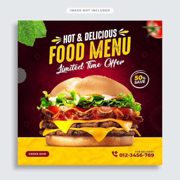Promoção de mídia social Fast Food e modelo de post design do Instagram