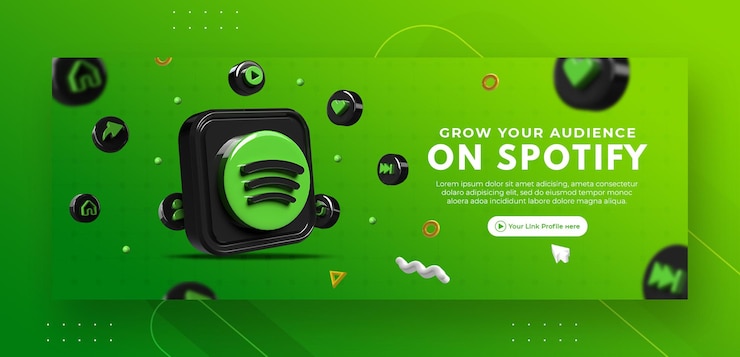 PSD promoção de página de negócios com renderização 3d spotify para modelo de capa do facebook