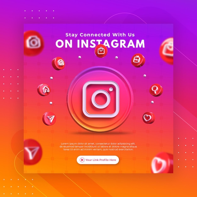 Promoção de página de negócios com renderização em 3D para modelo de post instagram