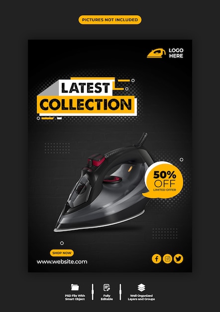 Promoção de produto e modelo de folheto de máquina de passar