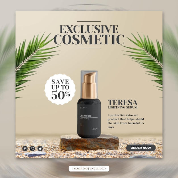 PSD promoção de produtos de beleza cosmética para a pele mídias sociais modelo de banner do instagram