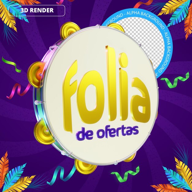Promoção de renderização de logotipo PSD 3d para ofertas de carnaval