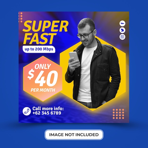 Promoção de serviço de internet com modelo de postagem de mídia social psd premium