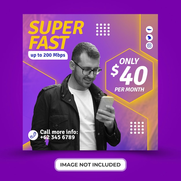 Promoção de serviço de Internet com modelo de postagem de mídia social psd premium