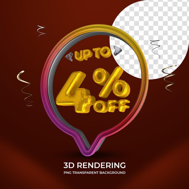 Promoção de venda 4% de desconto em 3d renderização isolada de fundo transparente