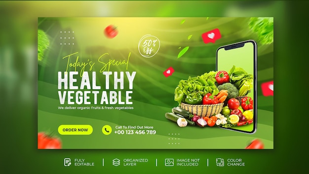 Promoção de venda de vegetais orgânicos frescos banner na web mídia social modelo de postagem psd