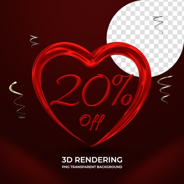 Promoção de venda do dia dos namorados 20% de desconto na renderização 3d