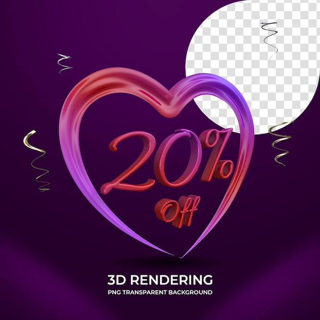 Promoção de venda do dia dos namorados 20% de desconto na renderização 3d